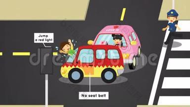 动画动画卡通图片事故，伤害，危险和安全警告交通道路由汽车教育